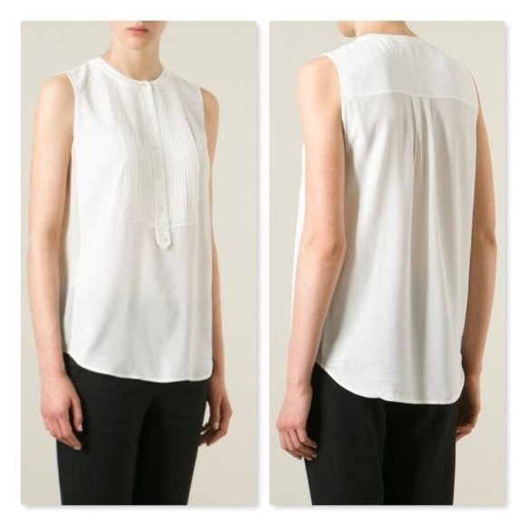 Vince Tops - Vince White Silk Sleeveless Tuxedo Blouse Size S